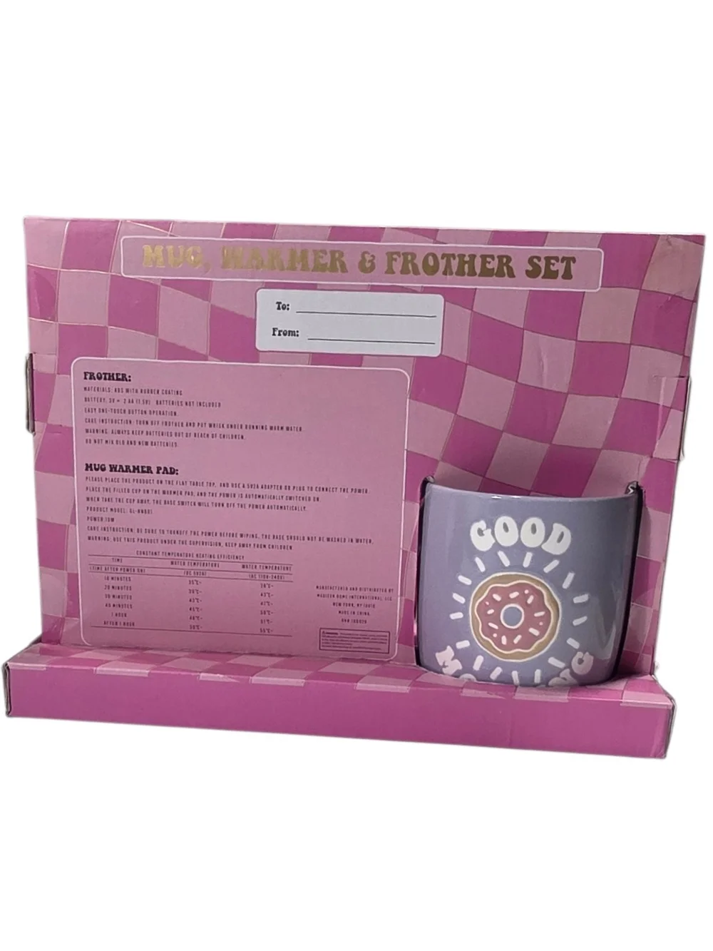 Sheffield Home Mug Warmer Frother Set Good Morning Donut Purple Mug Gift Set New